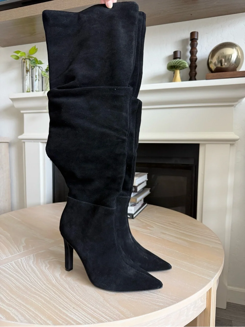 Genuine Suede Black Over-the-Knee Pointed Toe Stiletto Boots OATLIN,Slouchy•NWT